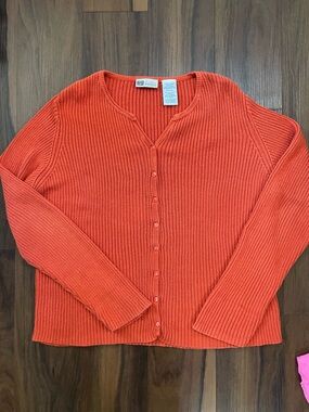 Vintage Faded Glory bright orange cardigan L cotton 90s vibrant Y2K